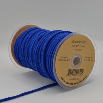 Preview: Kordel rund 6 mm in Kobaltblau, aufgerollt neben weiteren Farben der Reihe
